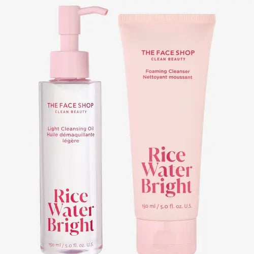 The Face Shop Rice Water Bright The Deep Cleanse Duo, Daily Makeup Remover, Oil Cleanser, Vegan, Korean Skin Care with Jojoba Oil, Face Wash for Sensitive, Normal & Oily Skin, Face Pore Cleanser