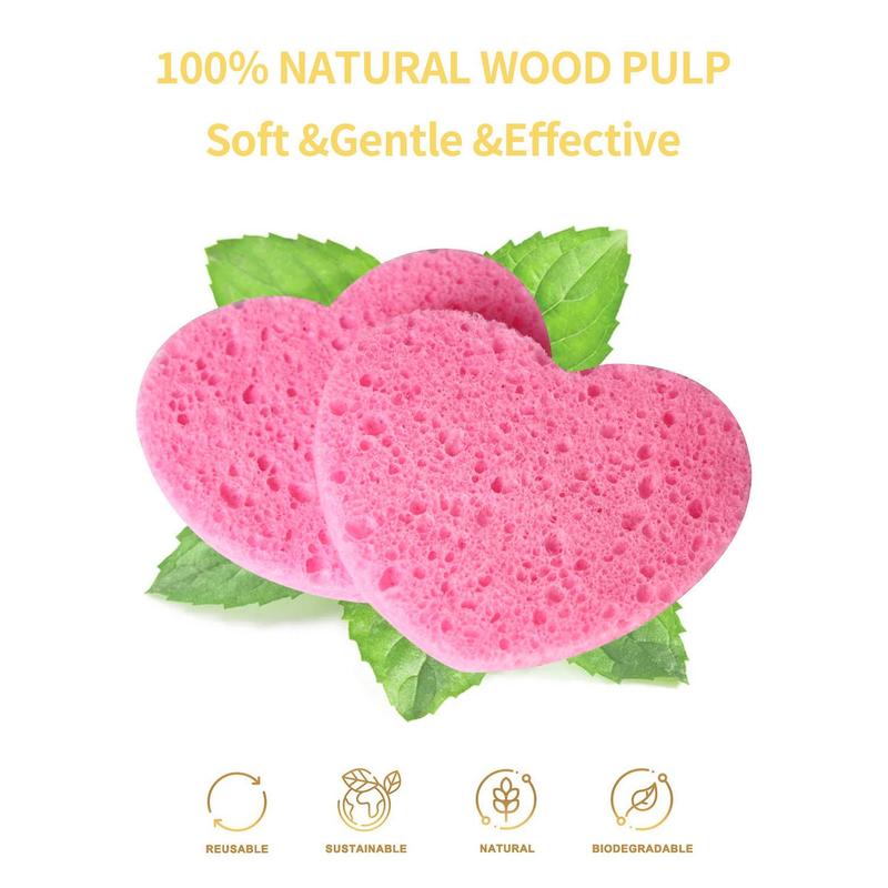 Compressed Cellulose Heart Shape Facial Sponges, 50pcs/set Natural Facial Cleansing Exfoliating Face Scrubber, Comfort Facial Cleansing Tools,  Facial Cleanser Tools