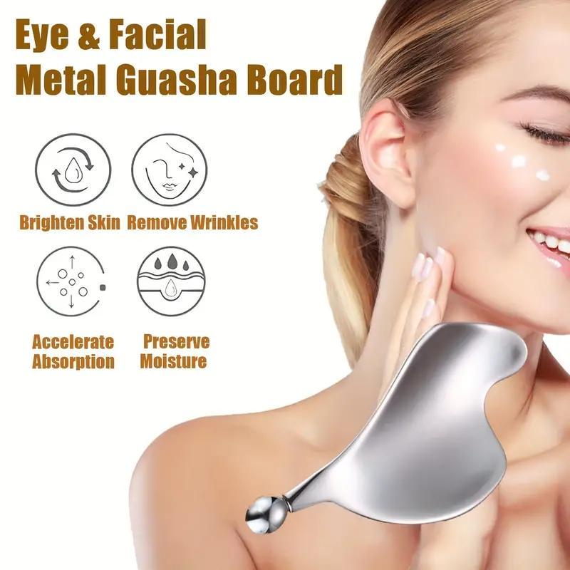 Leaf Shaped Eye Massage Roller, Eye & Facial Metal Gua Sha Board, Facial Massage Tool, Professional Skincare Tools for Women