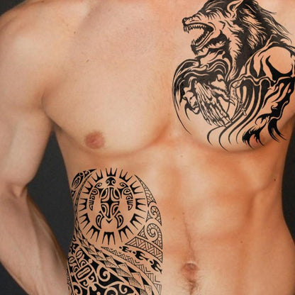 3pcs Wolf Totem Pattern Temporary Tattoo Sticker, Waterproof Fake Tattoo Sticker, Body Art Decoration For Men & Women