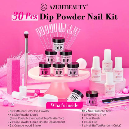 [No UV LAMP NEEDED] AZUREBEAUTY 8 Colors Dip Powder Nail Starter Kit, DIY Nails At Home, Pastel Colors, Beginner Friendly Nail Kit All-in-One, Gift for Mom Gift for Girlfriend, No Lamp Needed