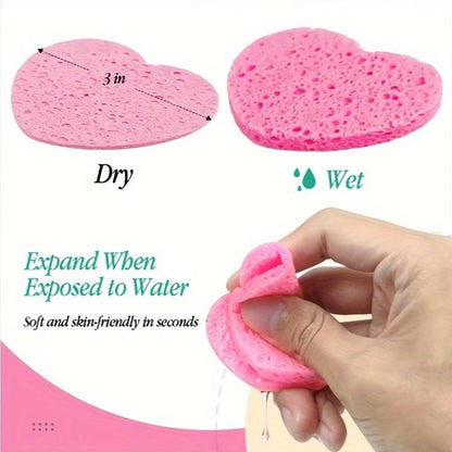 Facial Cleaning Tool Set, 6 Counts/set Heart Shape Double-sided Face Wash Sponge & Face Brush, Makeup Removal Tool, Face Wash Tool