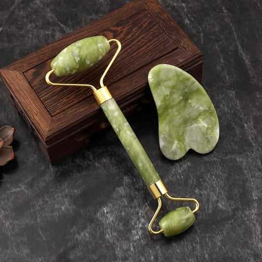 Eid Al-Adha Natural Jade Stone Face Massage Tools, 2pcs/set?Face Roller & Body Gua Sha Tool, Face Massage Tool, Skincare Products