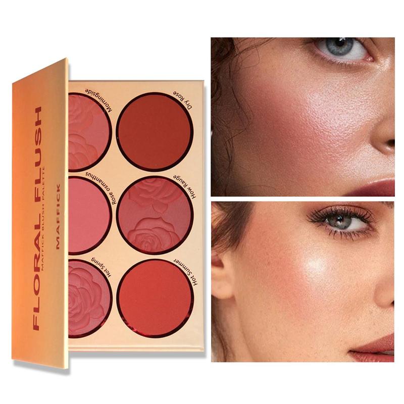 6 Color Flower Matte Blush Palette, Long Lasting Powder Blush Palette, Contour Blush Pressed Powder For Cheeks & Eye, Natural Look Blush Soft Color Shadow