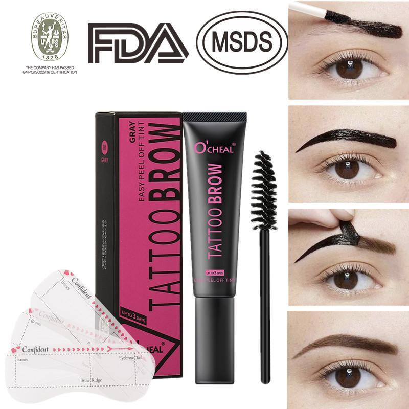 Eyebrow Dyeing Cream,?1 Box Quick Dyeing?Long Lasting?Eyebrow Tinted Cream & Brush & Eyebrow Stencil, Professional Brow Makeup Product