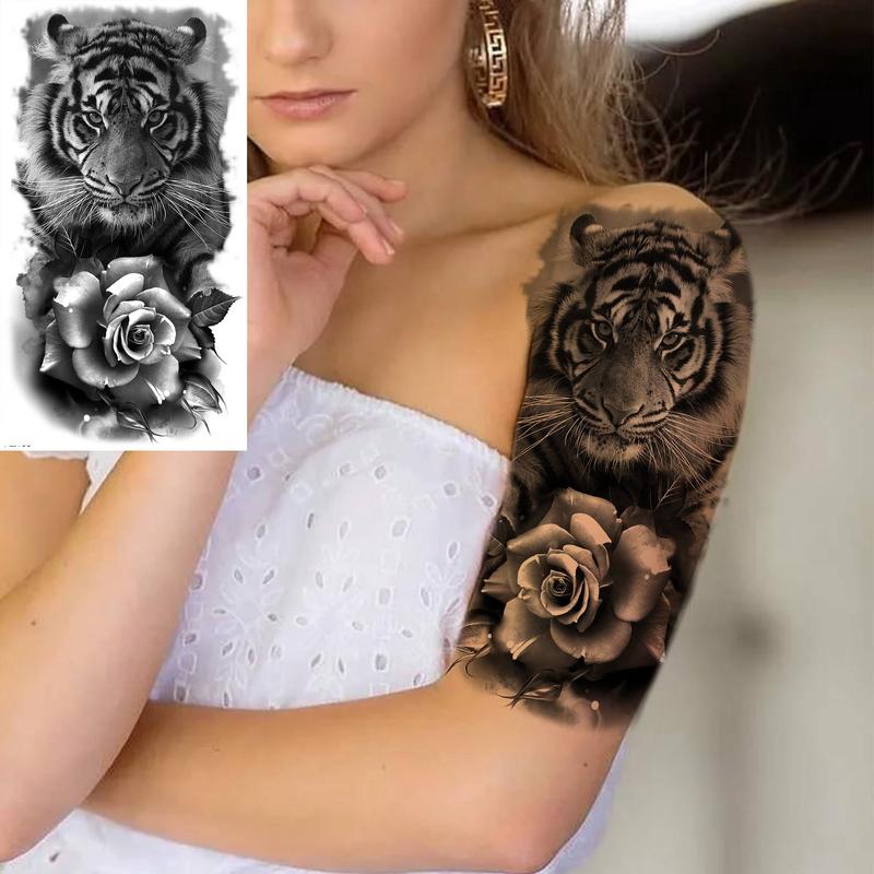 Tiger Pattern Temporary Tattoo Sticker, 8 Counts Fake Tattoo Sticker, Body Art Sticker for Women & Men, Realistic Tattoo Sticker for Arms, Legs, Ankle, Neck, Back