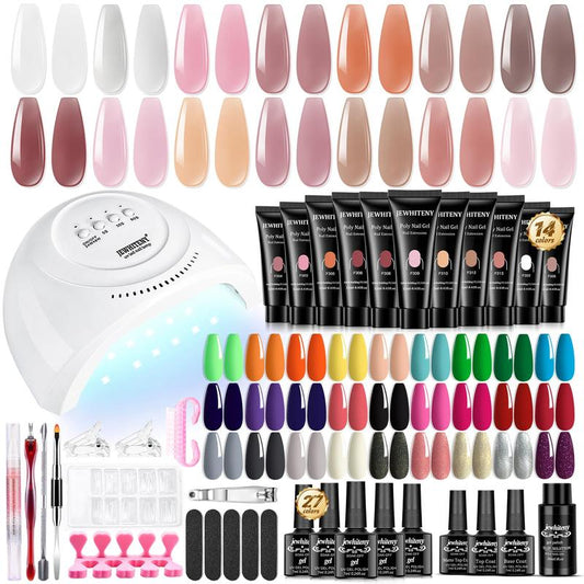 JEWHITENY 14 Colors Poly Gel Nail Kit 27 Colors Gel Nail Polish Kit With U V Light All In One Nail Art Starter Kit Suitable For All Seasons