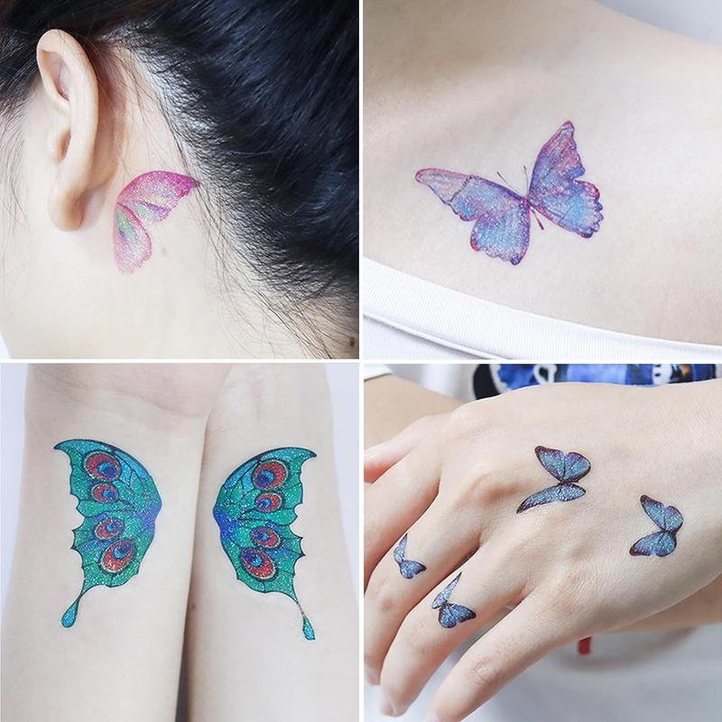 Colorful Butterfly Pattern Temporary Tattoo Sticker, 13pcs/set Waterproof Fake Tattoo Sticker for Face & Eye, Body Art Tattoo Sticker for Adults