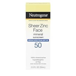 Neutrogena Sheer Zinc Oxide Dry-Touch Face Sunscreen with Broad Spectrum SPF 50, Oil-Free, Non-Comedogenic & Non-Greasy Mineral Sunscreen, 2 fl. oz