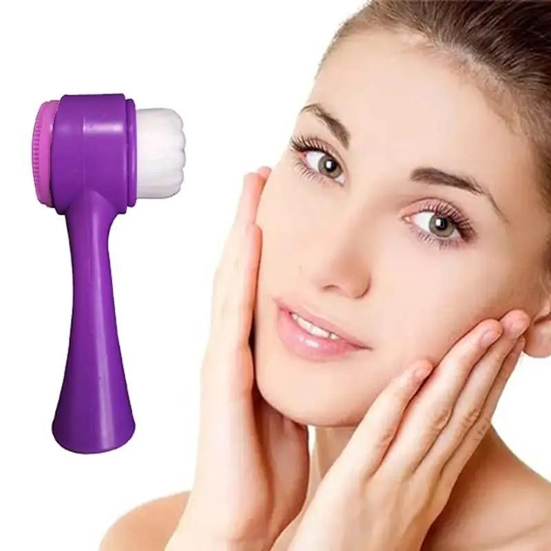 2-in-1 Skin Care Face Brush, Silicone Facial Scrubber, Manual Double Sided Foaming Face Wash Brush, Facial Skin Massager for Facial Cleaning, Exfoliating