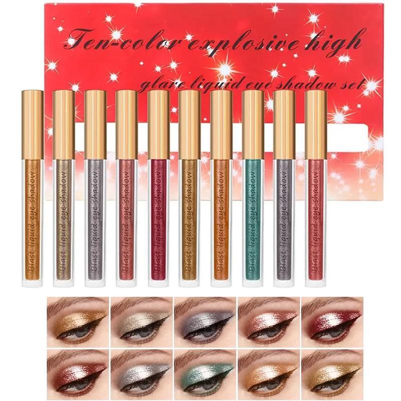 Long Lasting Glitter Liquid Eyeshadow Set, 10pcs/set Quick-Drying Shimmering Eye Shadow, Glittering Liquid Stick for Eye Makeup,