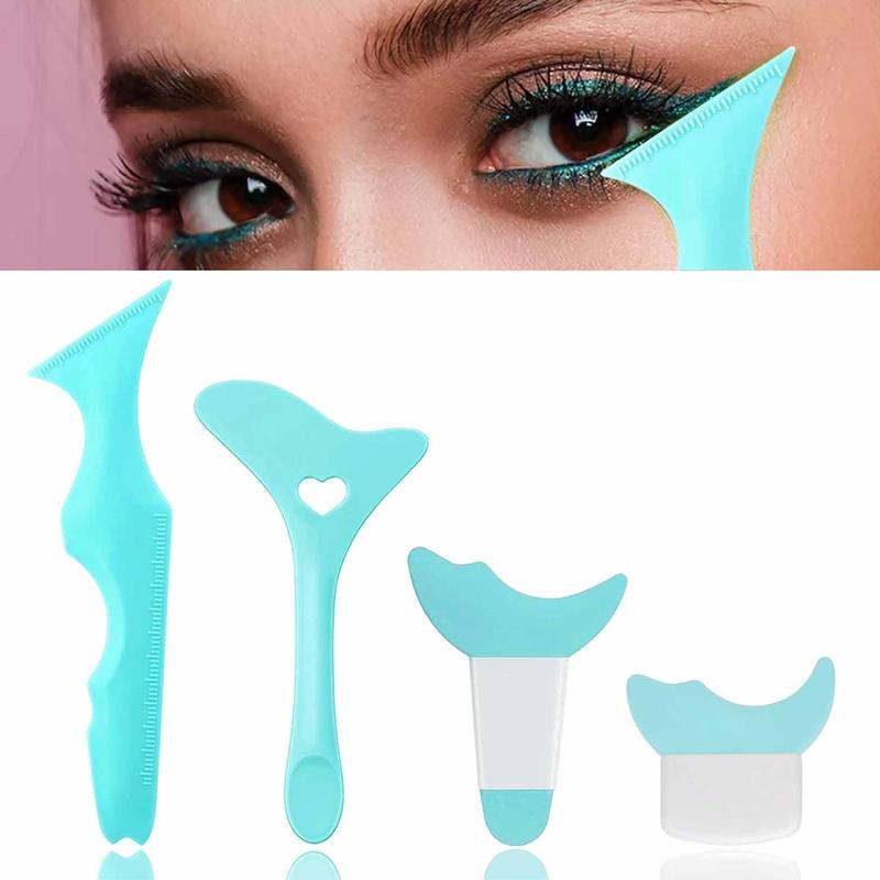 Silicone Eyeliner Aid, 4pcs/set Reusable Silicone Eyeliner Stencils, Eyeliner Guide Eye Makeup Aid Tool Mascara Shield Applicator, Lipstick Stencil, Eye Makeup Accessories, Eye Makeup Products, Summer Makeup Tool