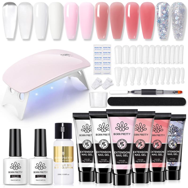 BORN PRETTY Poly Nail Gel Extension Gel Kit With Nail Lamp All In One Kit Builder Gel for New Begginer 6/12 Colors Poly Set