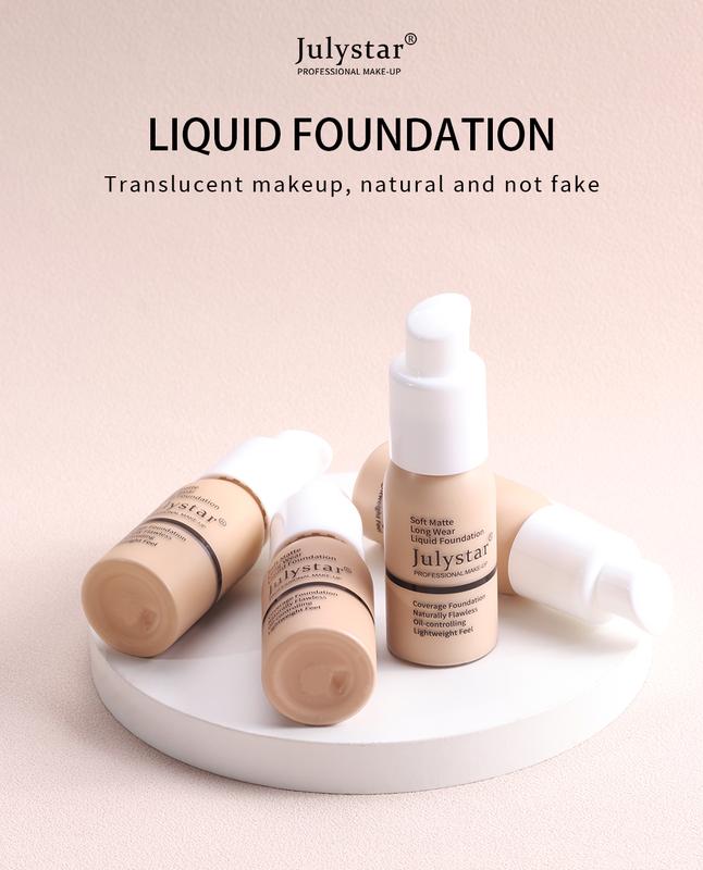 Julystar 30ml Lasting Breathable Matte Foundation (1 Piece),  Sweatproof Foundation Oil Control Full Coverage Poreless Concealer Waterproof Flawless Non-fading Weightless Liquid Foundation