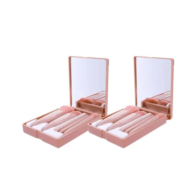 Portable Makeup Brush Set with Mirror Case, 5 Counts/set Mini Makeup Brushes for Foundation, Powder, Cosmetic Tool,?Back To School