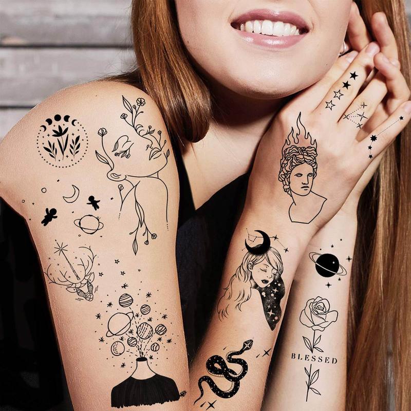 Minimalist Abstract Line Art Temporary Tattoo Sticker, 15pcs/set Creative Fake Tattoo Sticker, Body Art Decoration for Women & Men