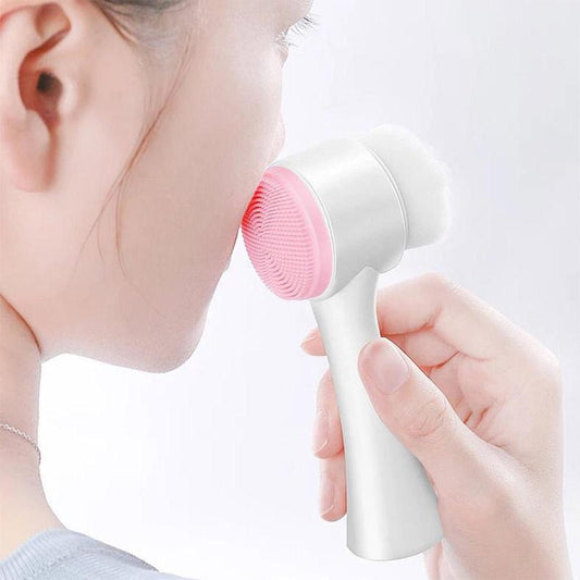 Manual Facial Brush, 1 Count 2 in 1 Handheld Face Cleansing Brush for Home Travel, Portable Soft Face Scrubber Brush, Bathroom Accessories, Facial Skin Care Products for Women Girls