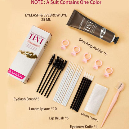 Eyebrow Tint, 1 Waterproof Eyebrow Dyeing Cream & 5 Glue Ring Holder & 5 Eyelash Brush & 10 Lorem Ipsum & 5 Lip Brush & 1 Pair Gloves & 1 Eyebrow Trimmer