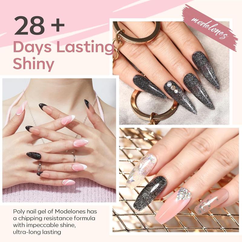 [New Product Sale]Modelones Poly Gel Nail Kit - 6 Colors Poly Nails Extension Gel Kit Nude Clear Black Pink Complete Starter Kit with Nail Lamp for Beginner Salon at Home