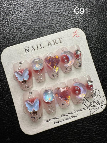 LIVE All-A/B Medium Length Sets. One-Of-A-Kind Handmand Medium Press-On Nails, Best-Selling, Chic and Convenient Nail Art, Cosmetic, Easy, Reusable, Valentinesday, Beauty, Gift hellolovepressnails kissnailacrylickit bubblebathsquareroundnail