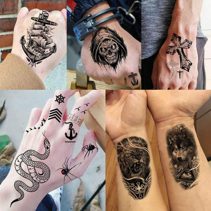 Animal & Skull Pattern Temporary Tattoo, 61pcs/set Fake Tattoo Body Art Sticker for Men & Women, Realistic Arm Tattoos for Adults, Body Art, Body Tattoos, Body Stickers Party Supplies