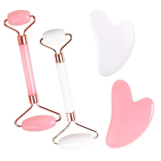 Facial Massage Tool, Including 1 Count Double Ended Face Massage Roller & 1 Count Gua Sha Board, Professional Facial Body Massage Tool