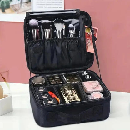 Large Capacity Makeup Bag, Back to School?Portable Cosmetic Storage Bag with Handle, Multi-grid Professional Cosmetic Organiser, Multi-functional Travel Box Bag for Outdoor Summer Travel