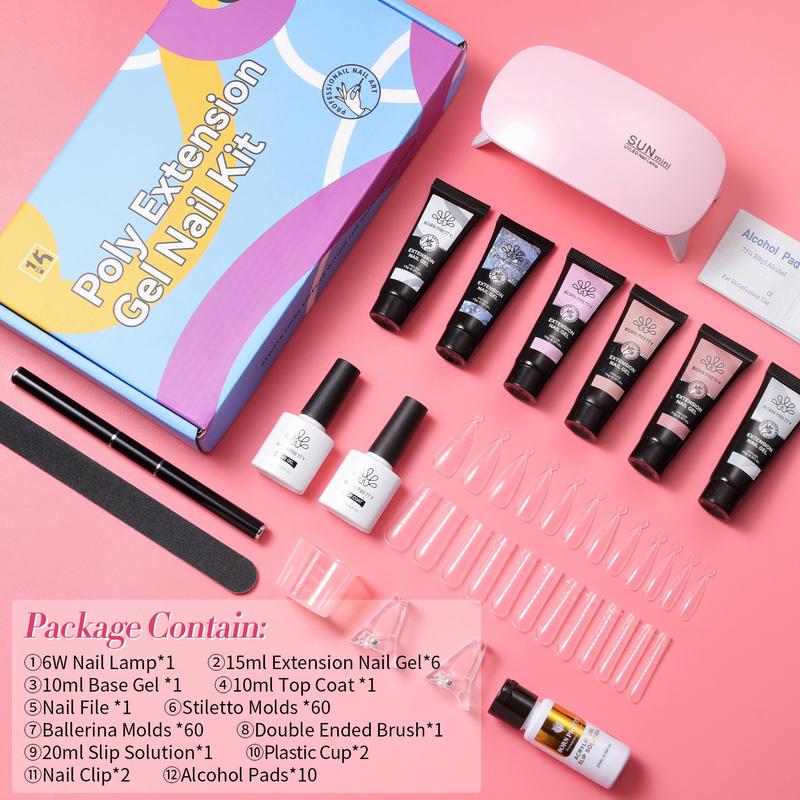 BORN PRETTY Poly Nail Gel Extension Gel Kit With Nail Lamp All In One Kit Builder Gel for New Begginer 6/12 Colors Poly Set