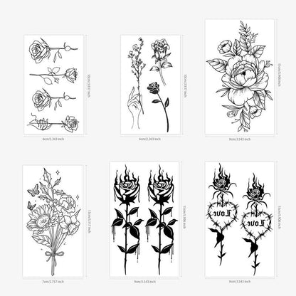 Mixed Size Flower & Heart Pattern Temporary Tattoo Sticker, 6 Sheets Realistic?Body Art Sticker