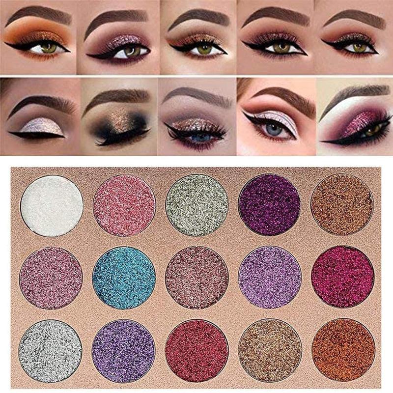 15 Colors Glitter Eyeshadow Palette, Shimmering Eye Shadow Palette, High Pigmented Eyeshadow Powder, Colorful Eye Makeup Products for Women