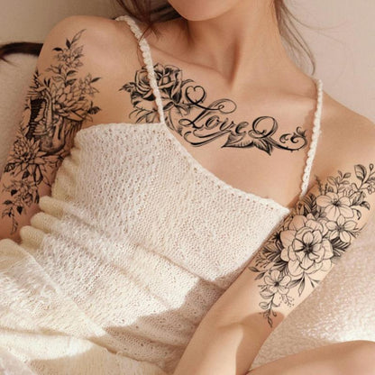 5pcs Flower Pattern Temporary Tattoo Sticker, Waterproof Pattern Tattoo Sticker for Women & Men