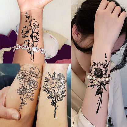 Creative Realistic Flower?Pattern Arm Tattoo Stickers, 19pcs Waterproof Temporary Tattoos, Body Art Decorations For Men & Women