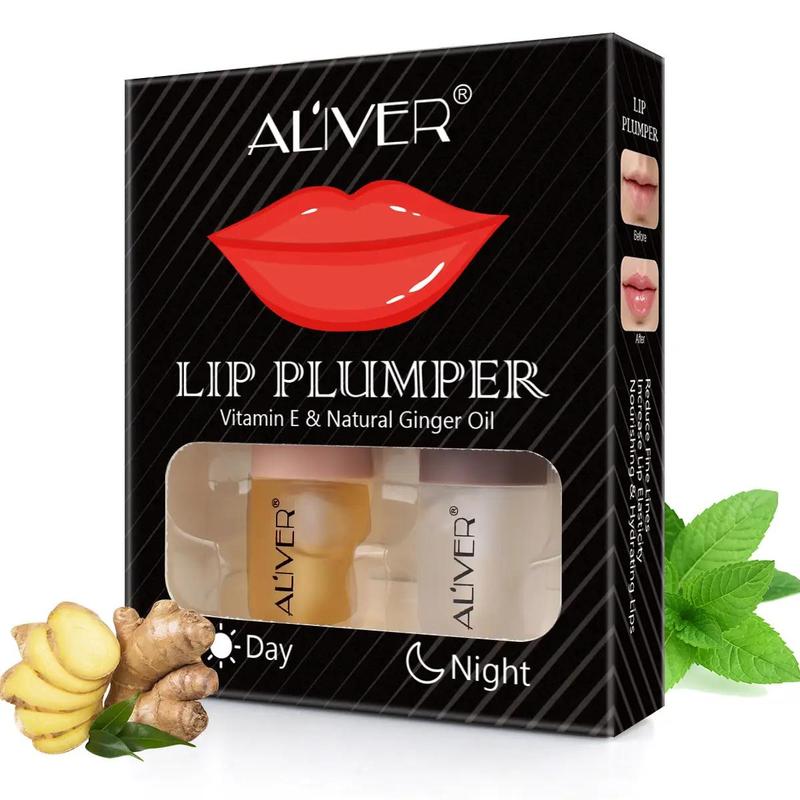 Day & Night Use Lip Plumper, 2 Counts/set Vitamin E & Natural Ginger Oil Lip Plumper, Lip Care Product for Women & Girls