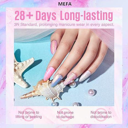 MEFA Pearl Gel Nail Polish Set, 12 Colors Shimmer Shades Mermaid Soft Pink Light Blue Purple Summer Glitter Swirl Sell Thread Gel Nail Polish Kit Nail Art Manicure DIY Salon Home Women Gifts