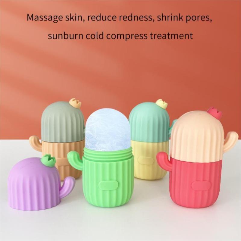 Comfort?Cartoon Cactus Design Ice Roller, Silicone Ice Cube Mold, Ice Ball Maker for Face & Body, Face Skincare Tools