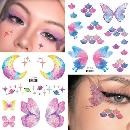 Colorful Butterfly Pattern Temporary Tattoo Sticker, 13pcs/set Waterproof Fake Tattoo Sticker for Face & Eye, Body Art Tattoo Sticker for Adults