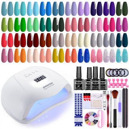 JEWHITENY Gel Nail Polish Kit with 120W U V LED Nail Lamp Starter Kit, 45 Pcs Gel Polish Set Soak off Glossy & Matte Top Coat Base Coat Manicure Nail Tools DIY Home for Mother's day gifts