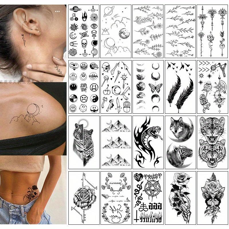 20pcs Premium Waterproof Black Line Drawing Temporary Tattoo Stickers for Women and Men - Lasts 3-7 Days, Ideal for Holiday Gifts and Daily Wear, Express Your Unique Style with Trendy and Intricate Designs