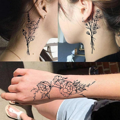 Creative Realistic Flower?Pattern Arm Tattoo Stickers, 19pcs Waterproof Temporary Tattoos, Body Art Decorations For Men & Women